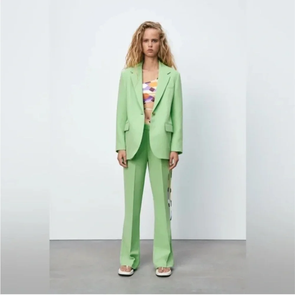 Zara Mint Green Straight Leg Pants Size XS New With Tags - Picture 7 of 8